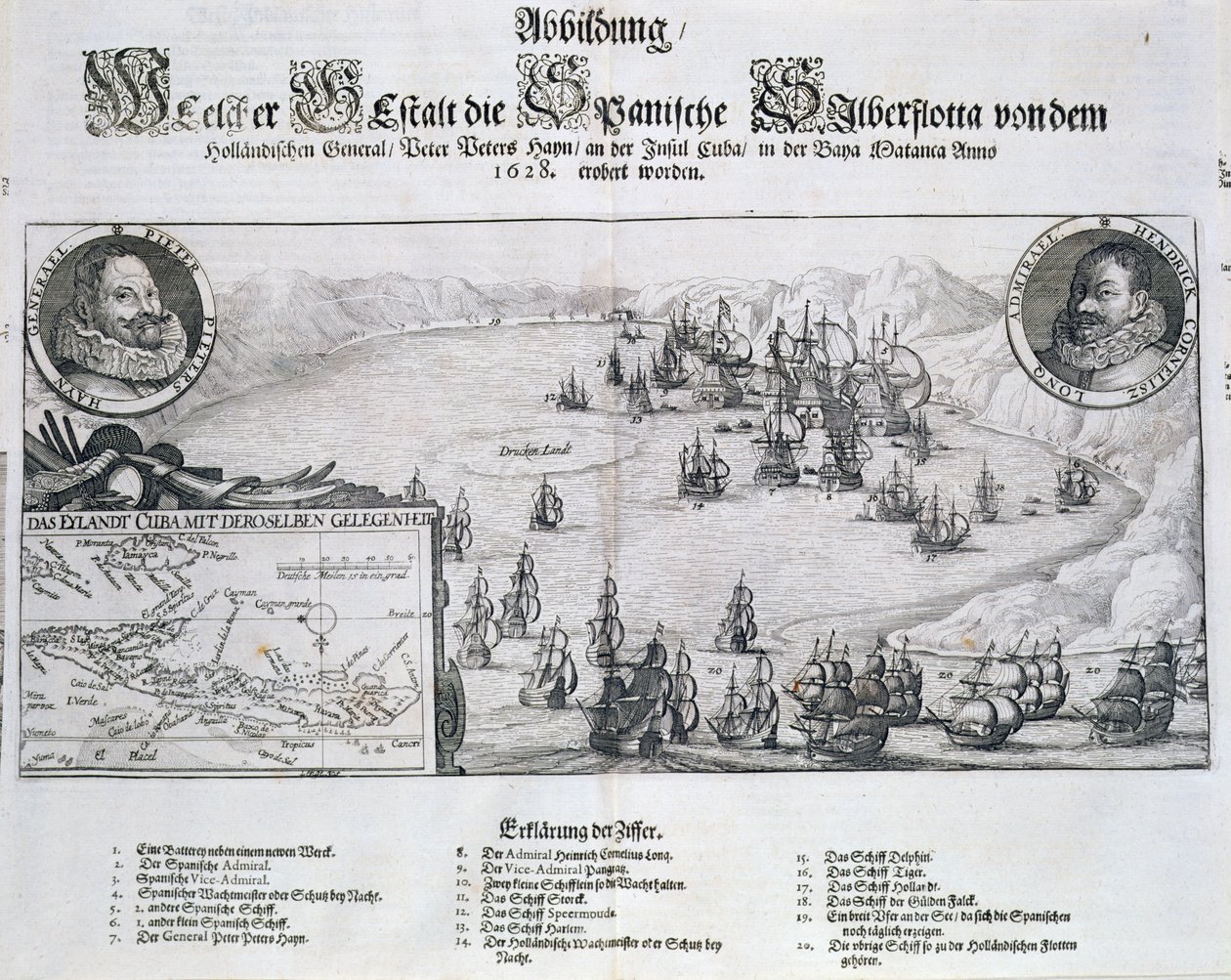 Erobring av den spanske flåten av nederlenderne under admiral Piet Heyn (1578-1629) utenfor Matanzas, Cuba, 1628, fra 