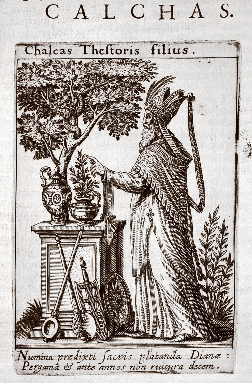 Chalcas, grekernes spåmann ved beleiringen av Troja, fra 'Tractatus Posthumis' av Jean-Jacques Boissard ca. 1605 av Theodore de Bry