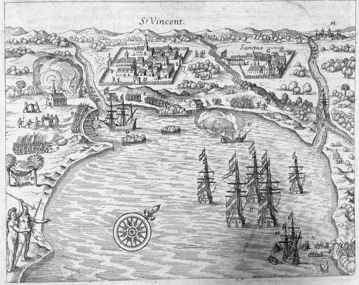 Flåten til Joris van Spilbergen (ca. 1568-1620) når Brasil ved Sao Vicente, fra 