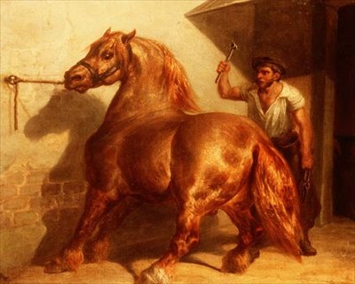 Kjerrehest hos smeden av Theodore (attr. to) Gericault