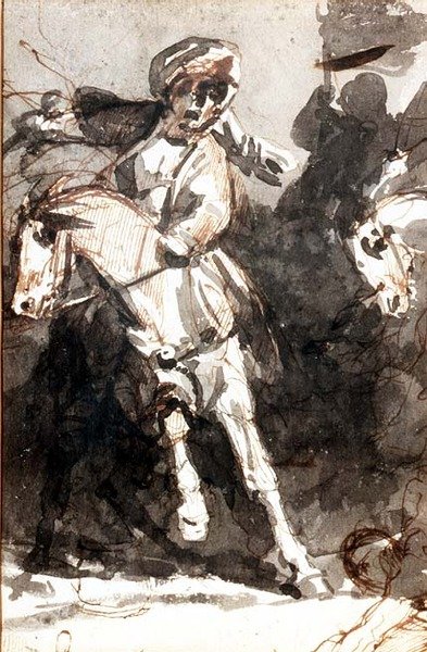 Scene av en nærkamp (blyant og akvarell) av Theodore (attr. to) Gericault