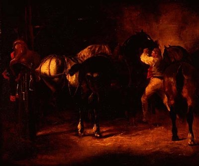 Tre hester i en stall av Theodore (attr. to) Gericault