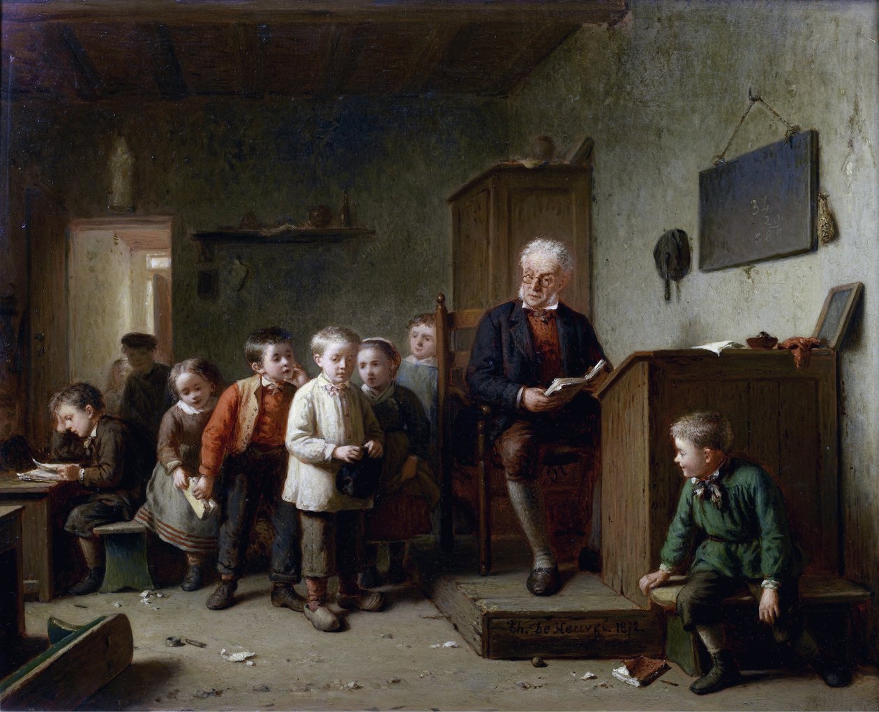 La salle de classe - Klasserommet - Heuvel, Theodore Bernard de (1817-1906) - 1872 - Olje på tre - 37x44,5 - Privat samling av Theodore Bernard de Heuvel