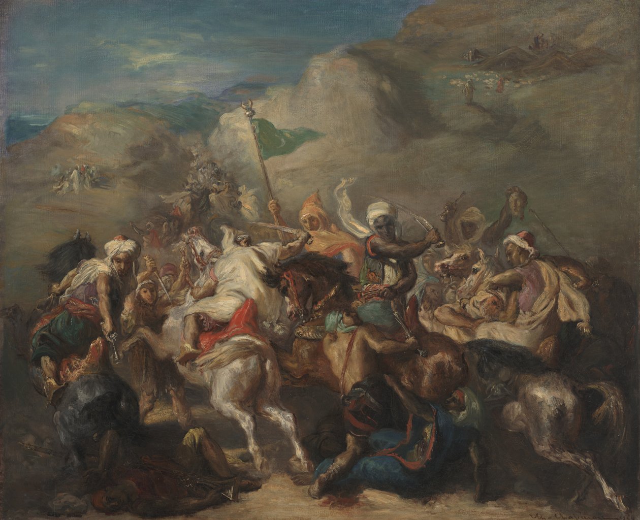 Slaget om arabiske ryttere rundt en standard av Théodore Chassériau