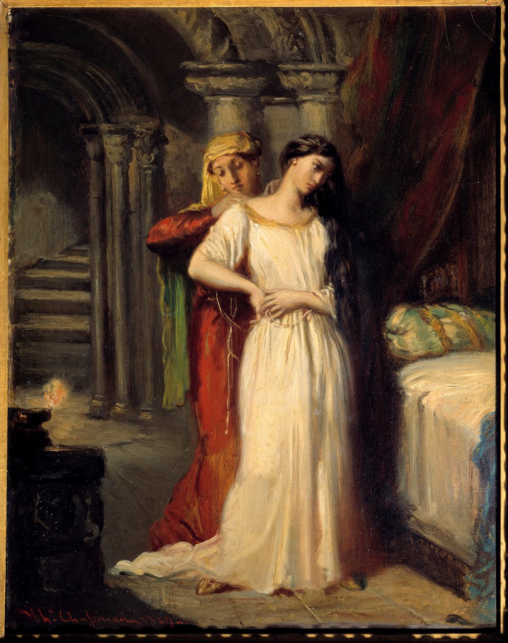 Desdemones sengetid Illustrasjon for akt IV av stykket "" Othello"" av William Shakespeare (1564-1616). 1849 søn. 0,42x0,32 m av Théodore Chassériau