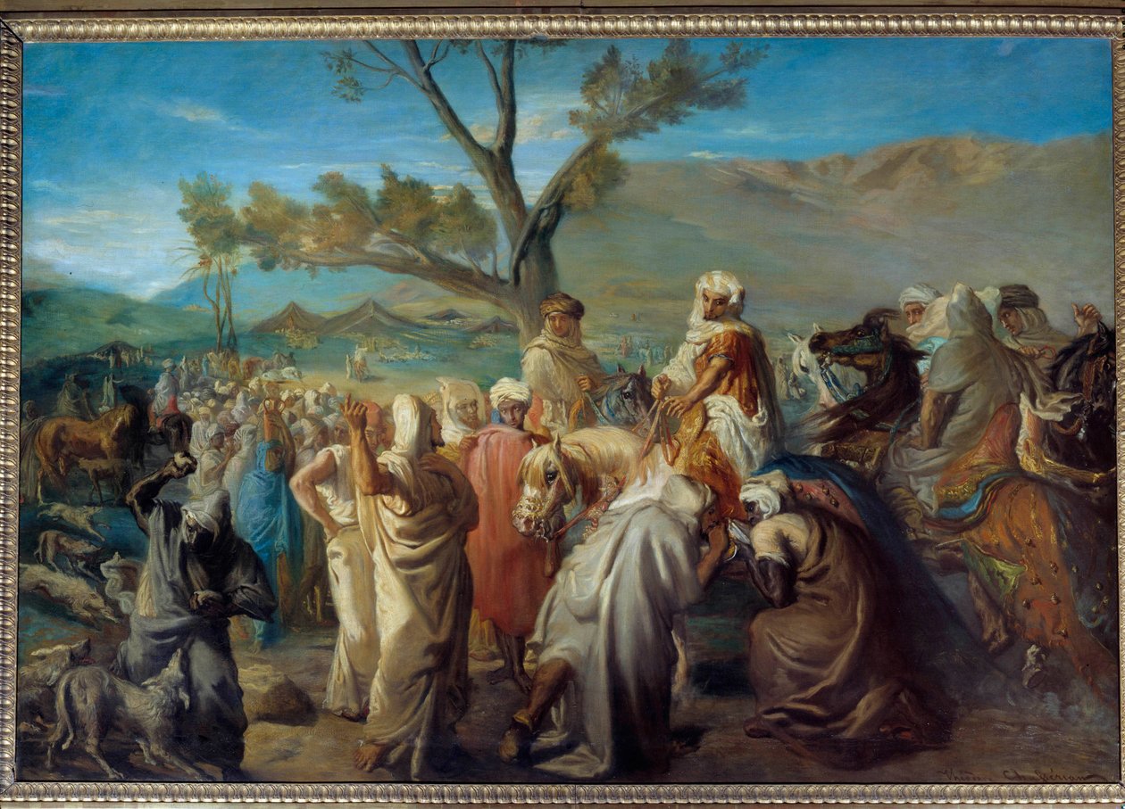 Orientalisme: "" En caid på besøk i en douar""" Marokkansk kokk i en teltleir. Maleri av Theodore Chasseriau (1819-1856) 1849 Søn. 1,42x2 m av Théodore Chassériau
