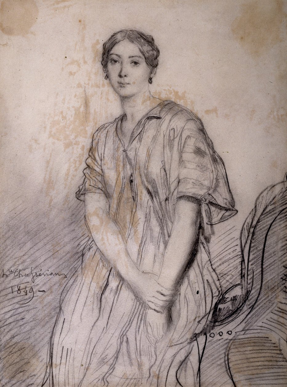 Portrett av Alice Ozy (Julie, Justine Pilloy), skuespillerinne (1820-1893) av Théodore Chassériau