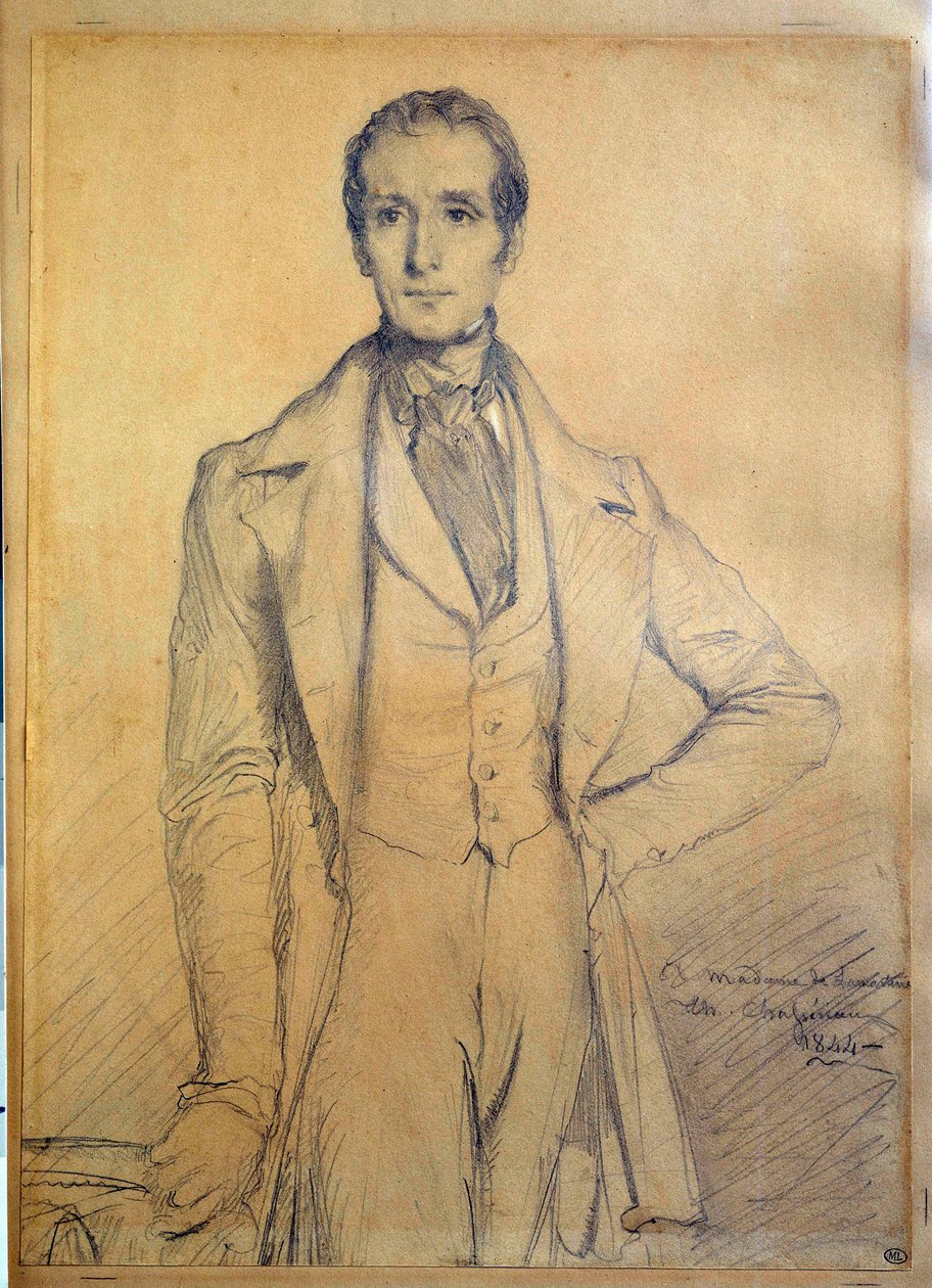 Portrett av poeten Alphonse de Lamartine (1790-1869) Tegning av Theodore Chasseriau (1819-1856) 1834 Søn. 0,31x0,22 m av Théodore Chassériau