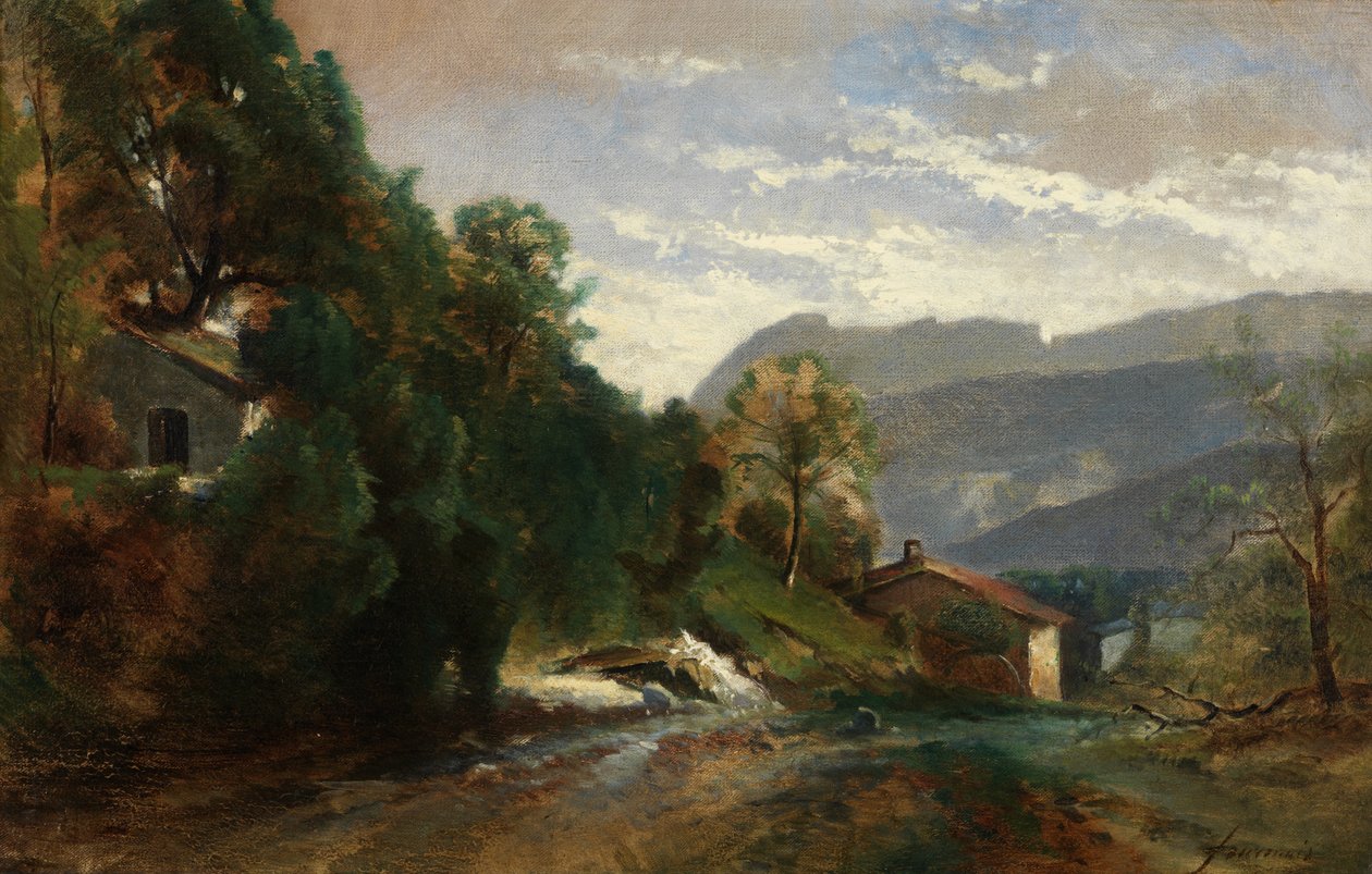 Fjelllandskap ved Voreppe, Dauphiné (olje på lerret) av Théodore Fourmois