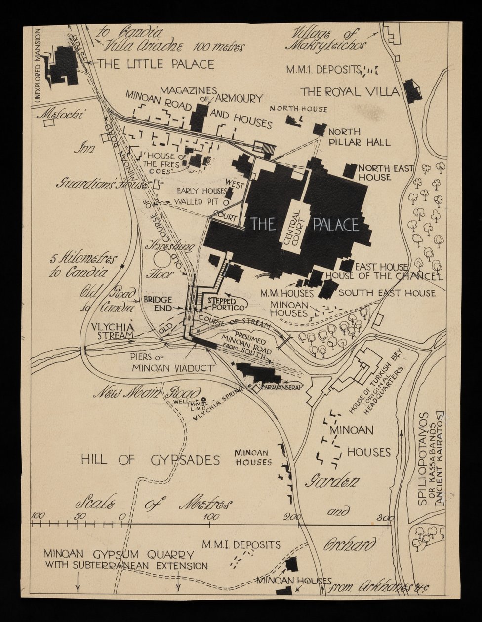 Kart over Knossos-bygninger rundt palasset, rundt 1903 av Theodore Fyfe