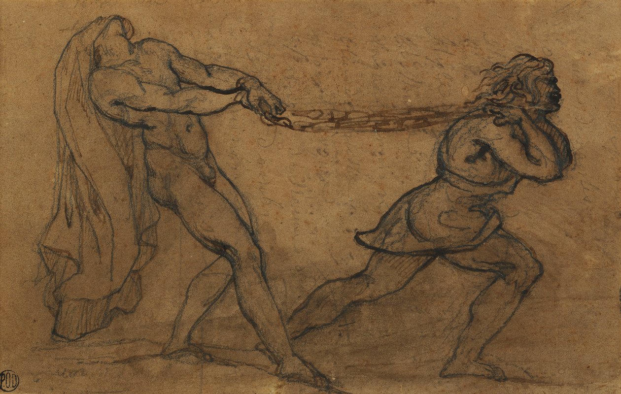 En naken mann trukket av en annen mann, av Theodore Gericault