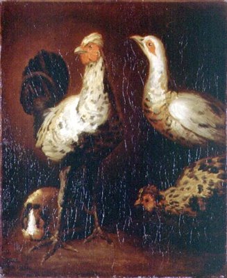 En hane, to høner og et marsvin av Theodore Gericault