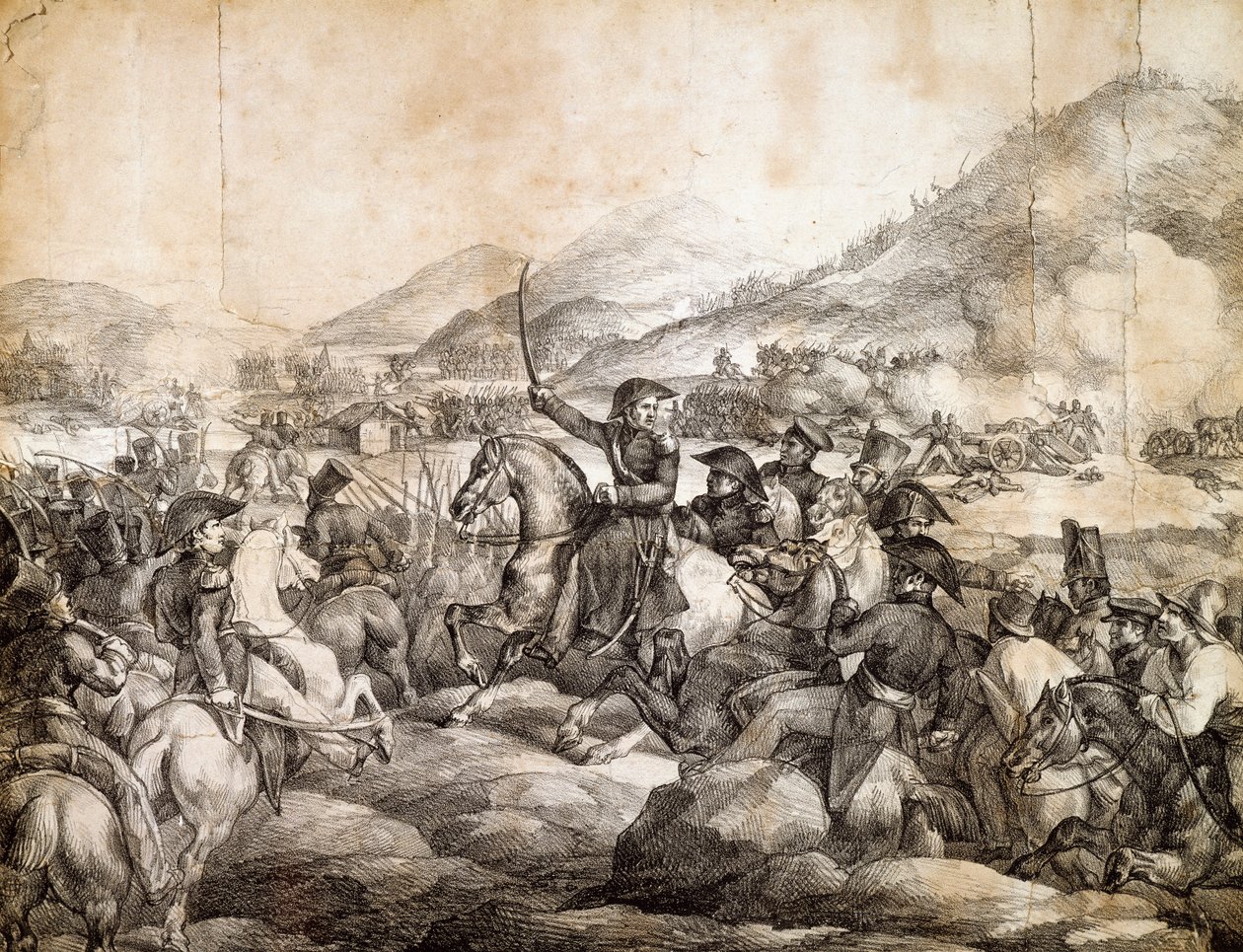 Slaget ved Chacabuco, februar 1817, som bestemte seier til Jose De San Martin over spansk, av Theodore Gericault, tegning, Argentina av Theodore Gericault