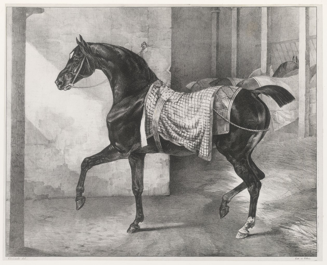 En svart hest bundet fast i en stall (A Black Horse Tethered in a Stable) av Theodore Gericault