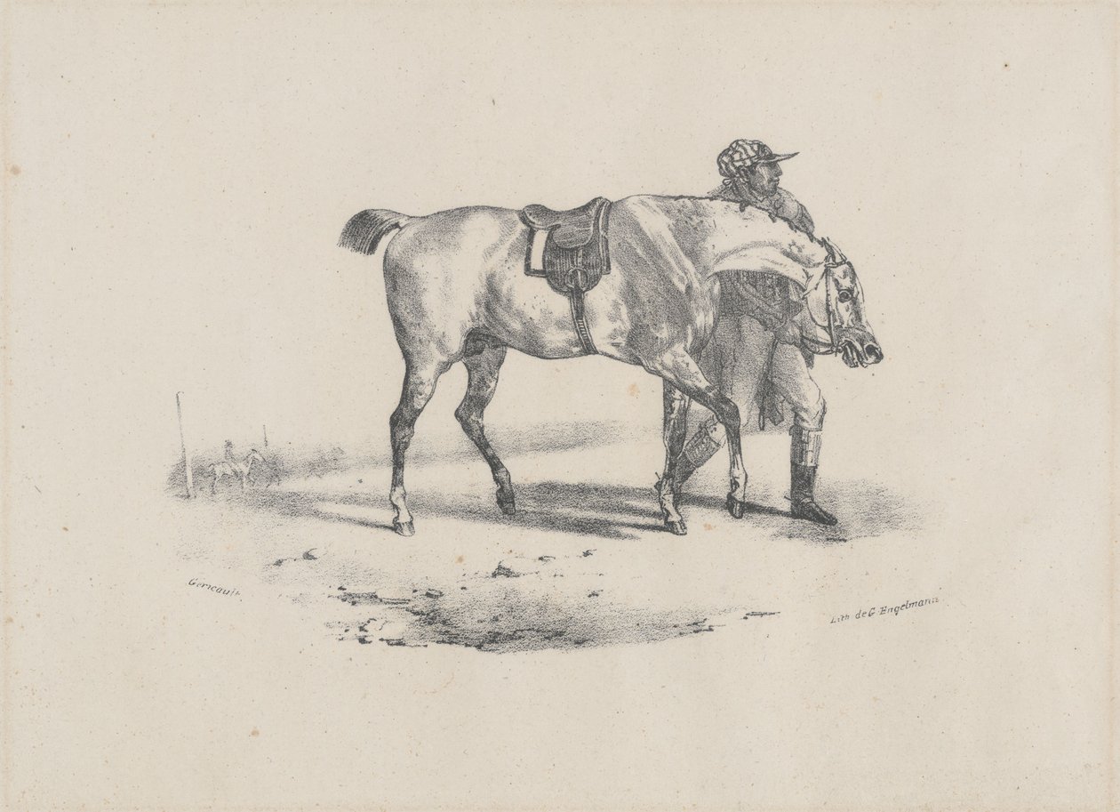 En hest som blir gått før løpet (A Horse Being Walked Before the Race) av Theodore Gericault