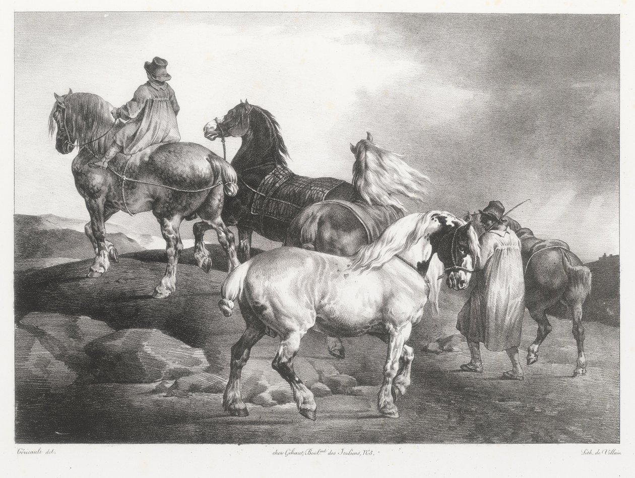 Hester som føres til markedet (Horses Being Led to the Fair) av Theodore Gericault