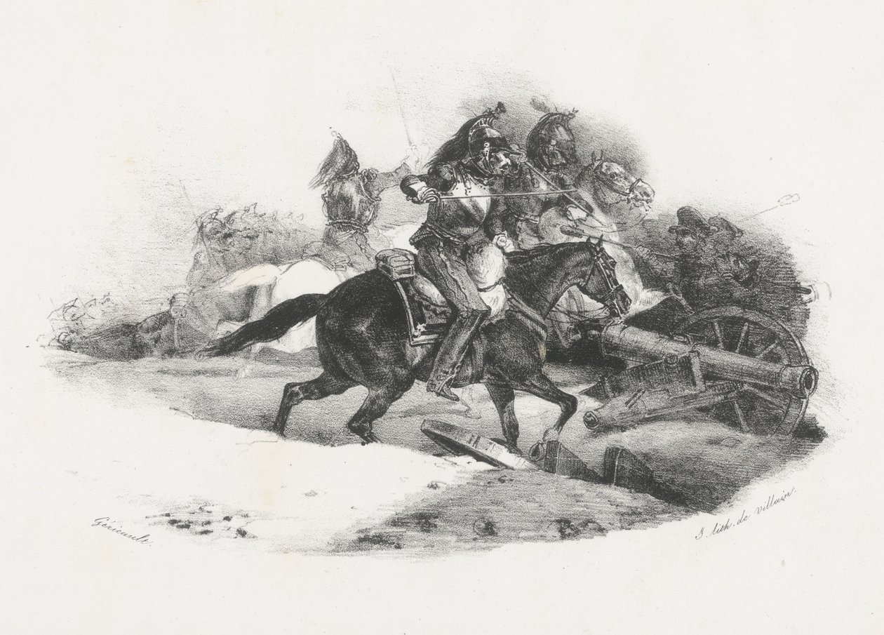 Kyrassierer som stormer en artilleribatteri (Cuirassiers Charging An Artillery Battery) av Theodore Gericault