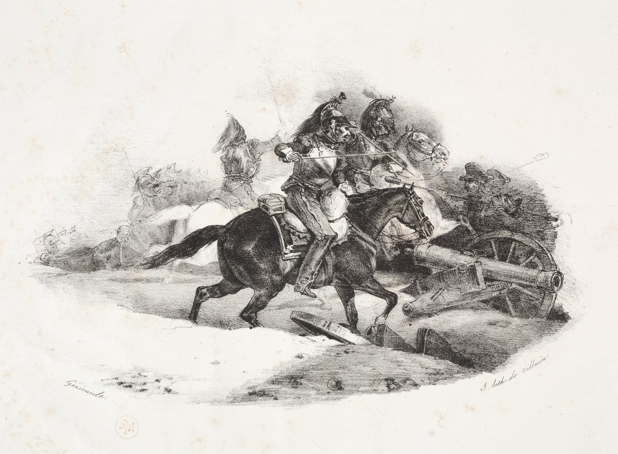 Cuirassiers lader et artilleribatteri. av Theodore Gericault