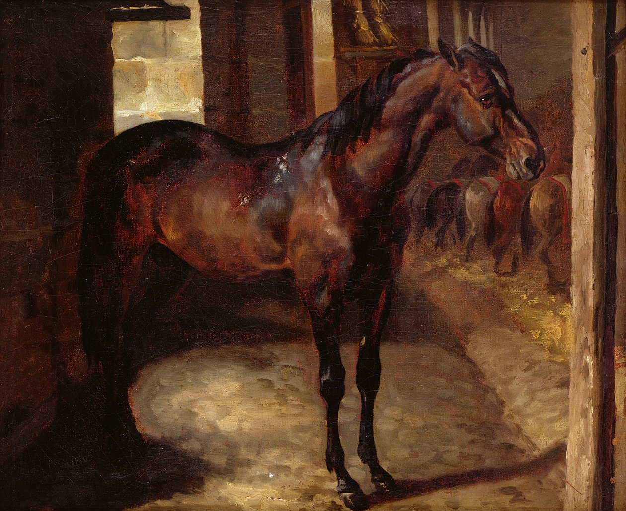 Dark Bay Horse i stallen av Theodore Gericault