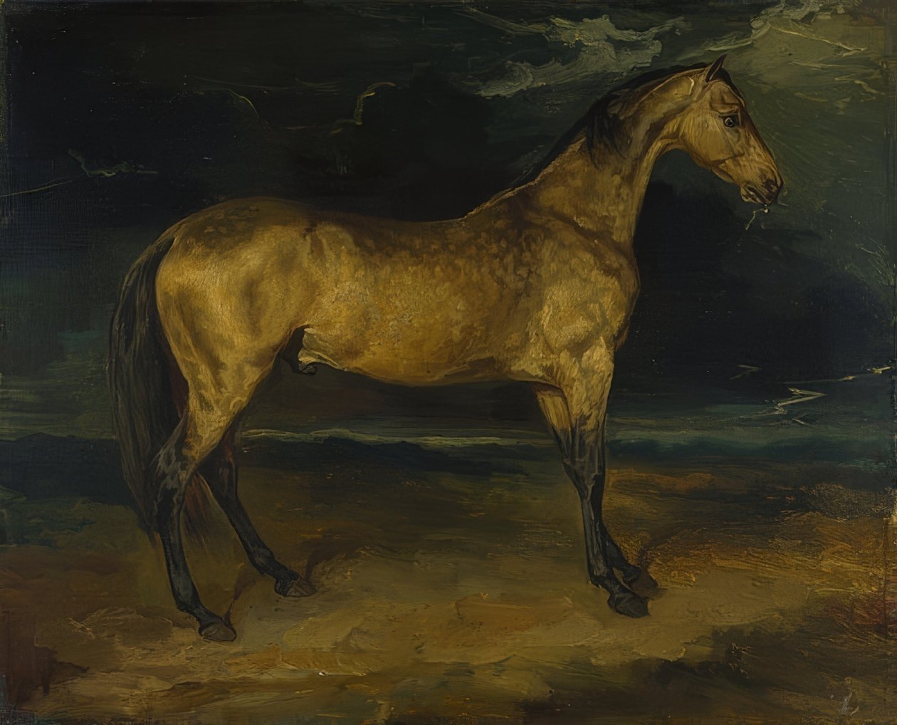 En hest i tordenvær. Rundt 1813-14 av Theodore Gericault