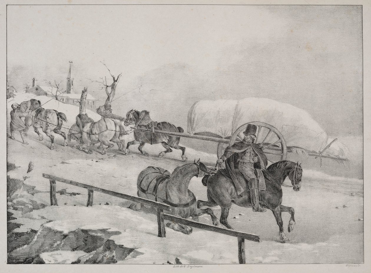 Fire forskjellige emner: Vogn som klatrer en bakke. av Theodore Gericault