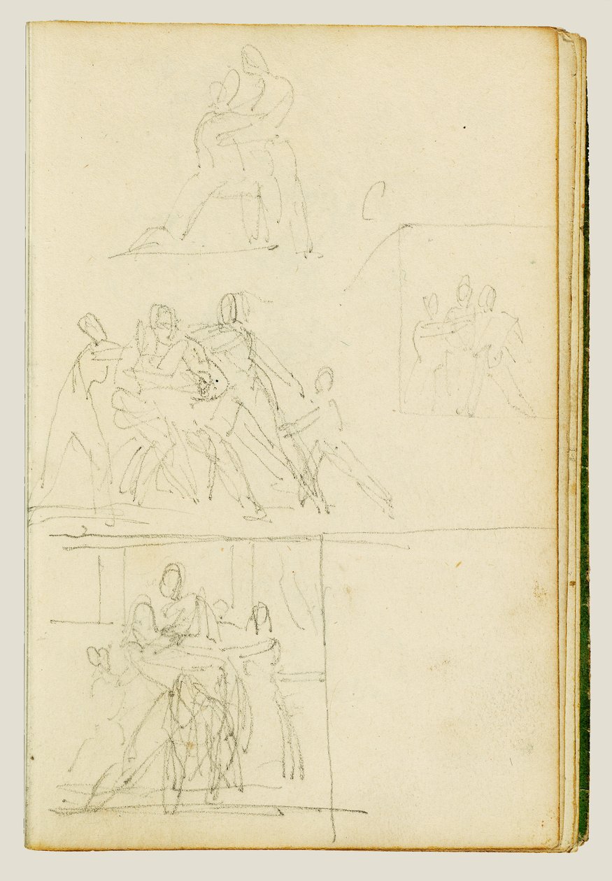 Fire komposisjonsstudier for en gruppe figurer av Theodore Gericault