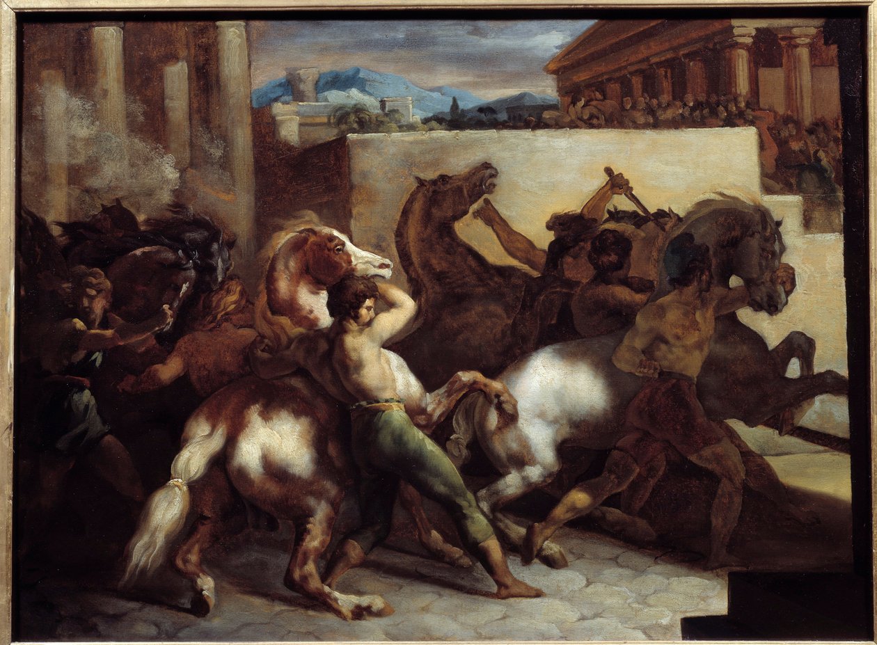 Gratis hesteveddeløp i Roma Maleri av Theodore Gericault (1791-1824) 1817 Søn. 0,45x0,6 m av Theodore Gericault