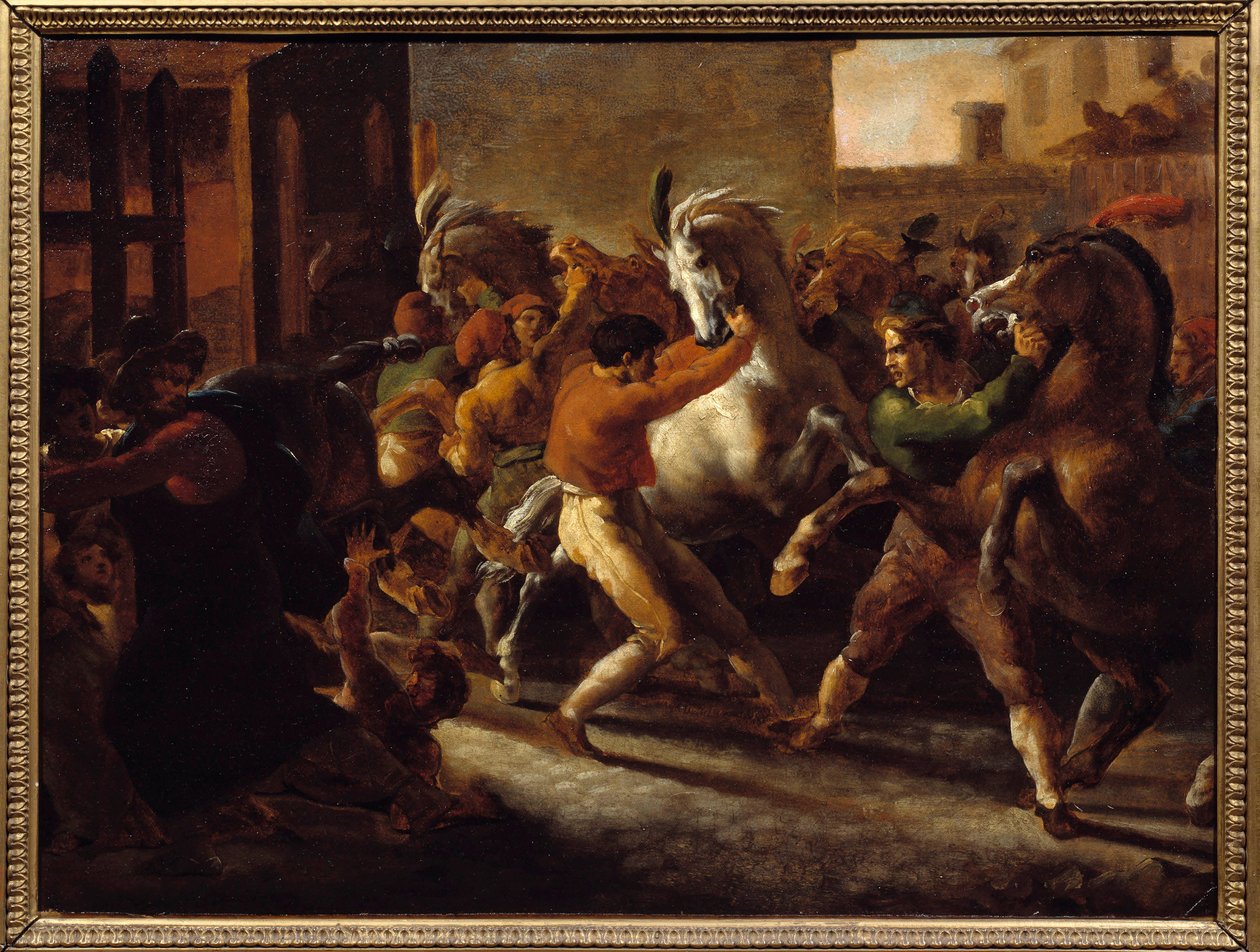 Gratis hesteveddeløp i Roma. Maleri av Theodore Gericault (1791-1824) av Theodore Gericault