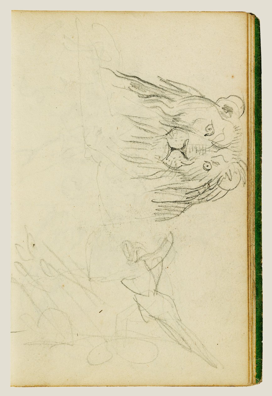 Framfra-bilde av en sittende løve av Theodore Gericault