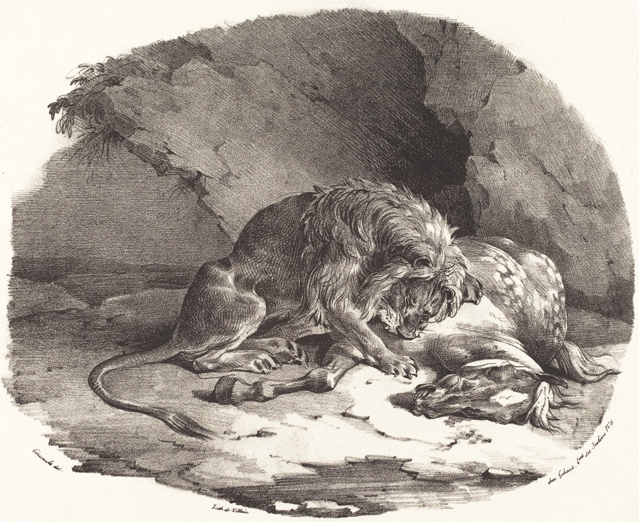 Hest fortært av en løve (Cheval devore par un lion) av Theodore Gericault