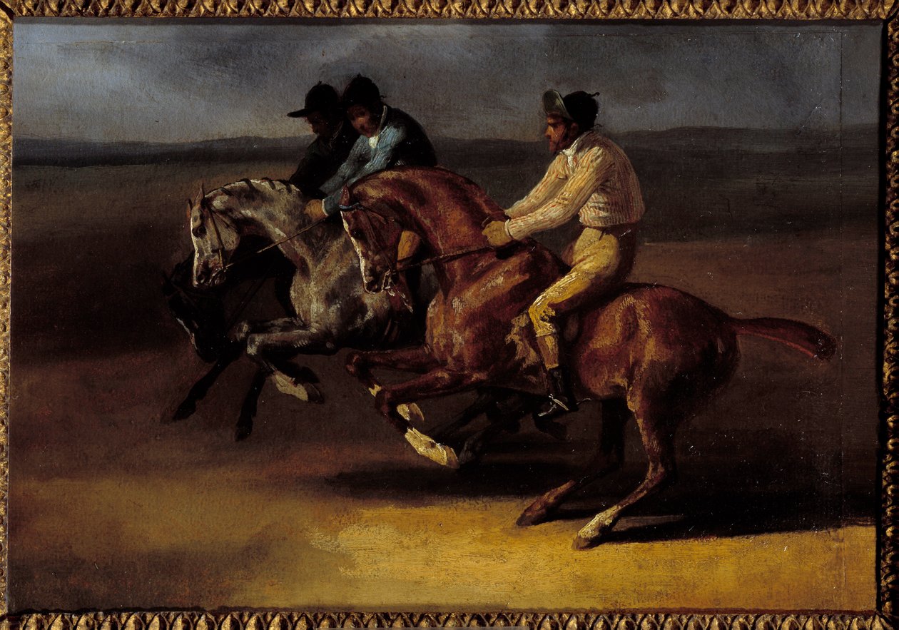 Hesteløp går til venstre ved starttidspunktet Maleri av Theodore Gericault (1791-1824) av Theodore Gericault