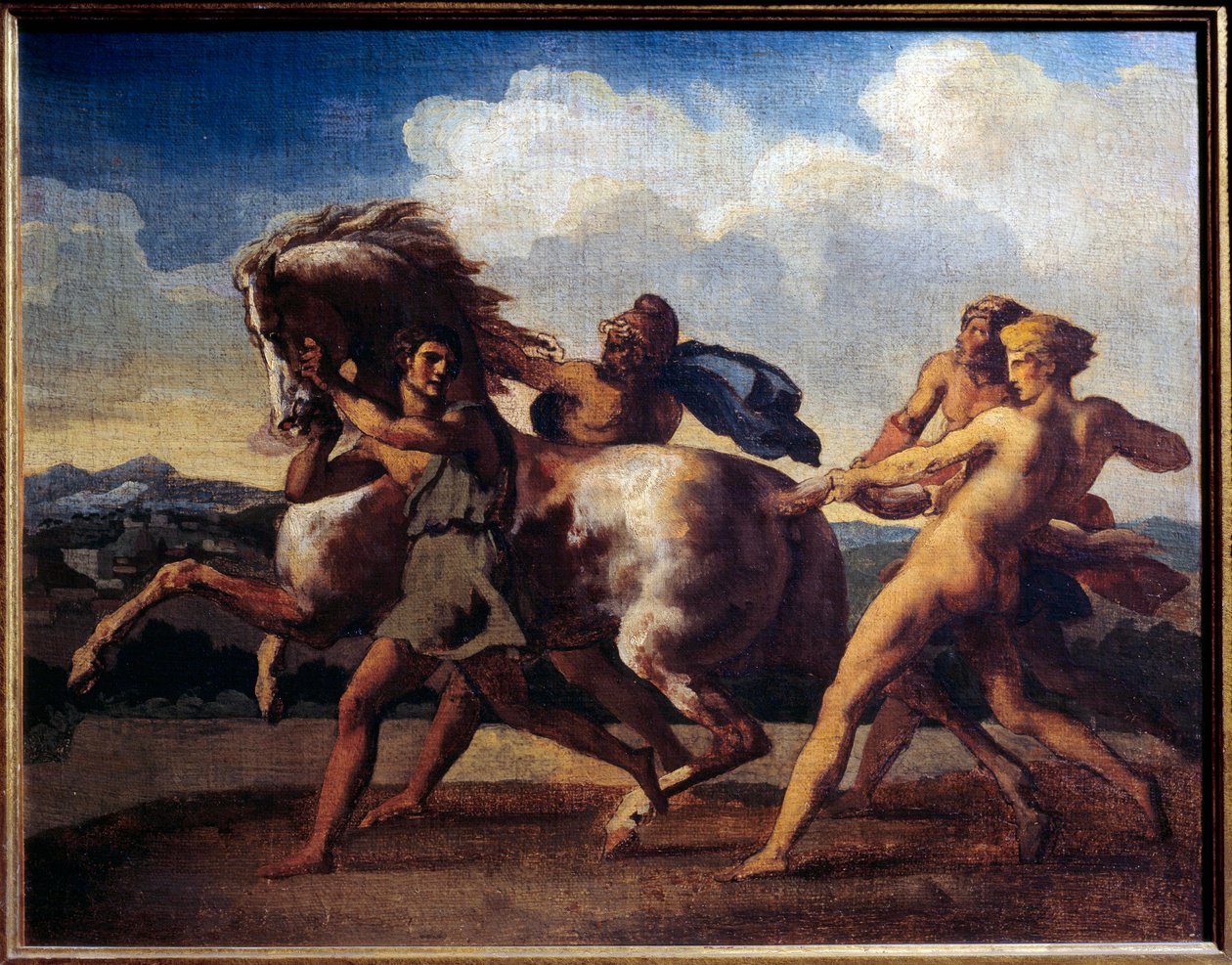 Hestestopp av slaver. Maleri av Theodore Gericault (1791-1824) av Theodore Gericault