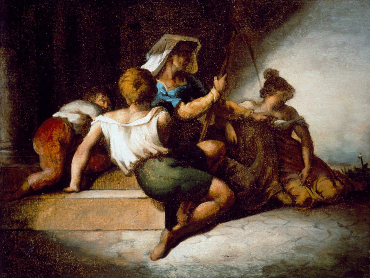 Italiensk familie (olje på papir bakket med lerret) av Theodore Gericault