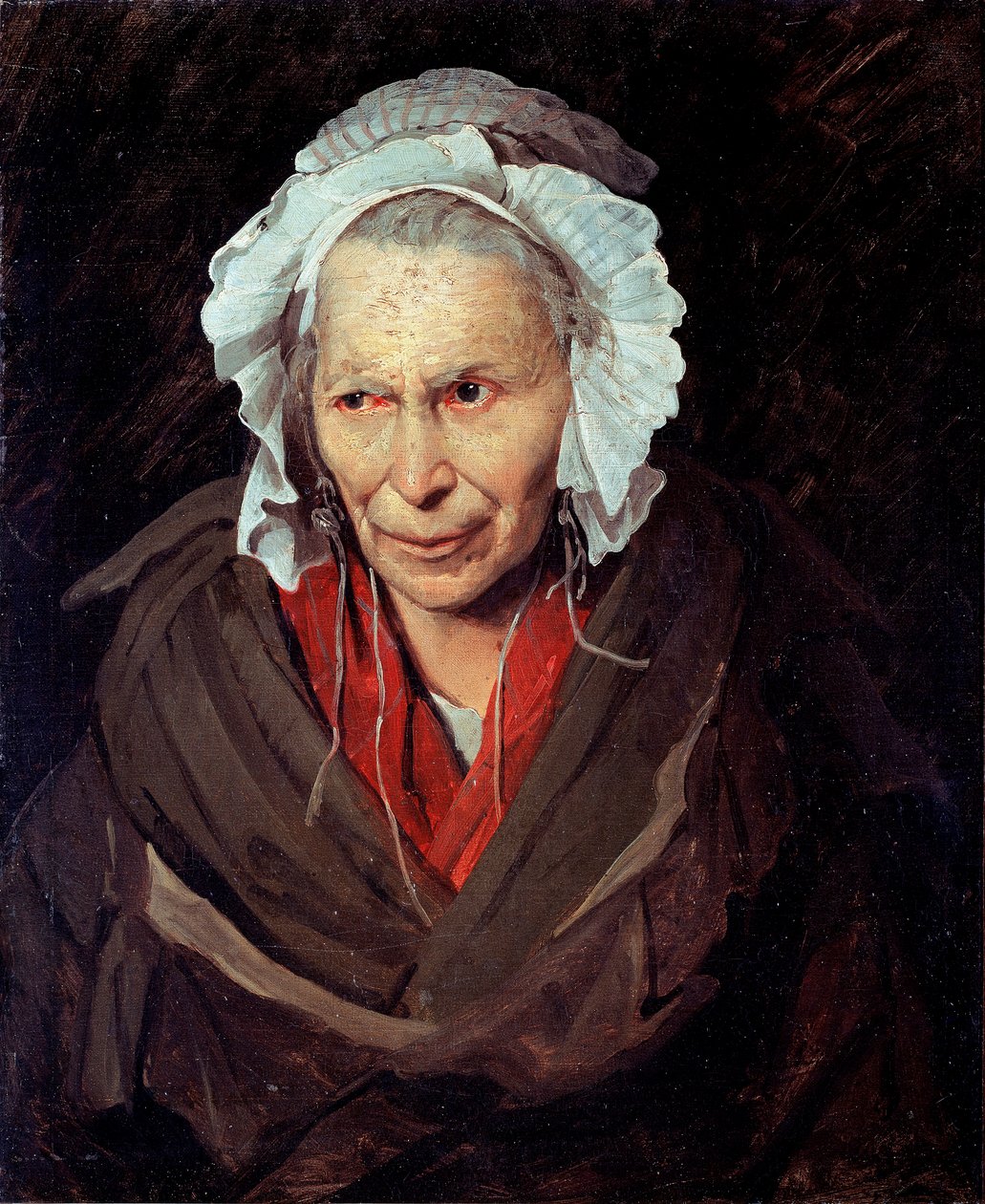 La Hyene de la Salpetriere eller monoman av misunnelse Portrett av en gammel kvinne som lider av psykisk sykdom av Theodore Gericault