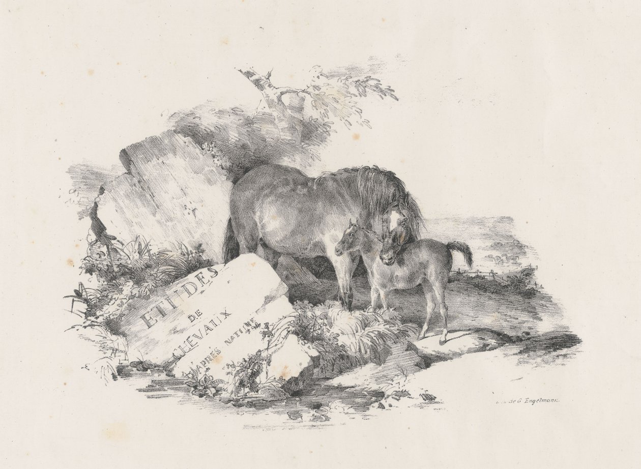 Hoppen og føllet hennes, frontispice (The Mare and Its Colt, Frontispiece) av Theodore Gericault