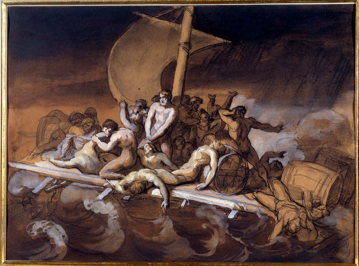 Flåten til Medusa Forberedende studie for vask og gouache på papir av Theodore Gericault (1791-1824). 1819 Størrelse 0,28 X 0,38 m. Paris, Louvre-museet av Theodore Gericault