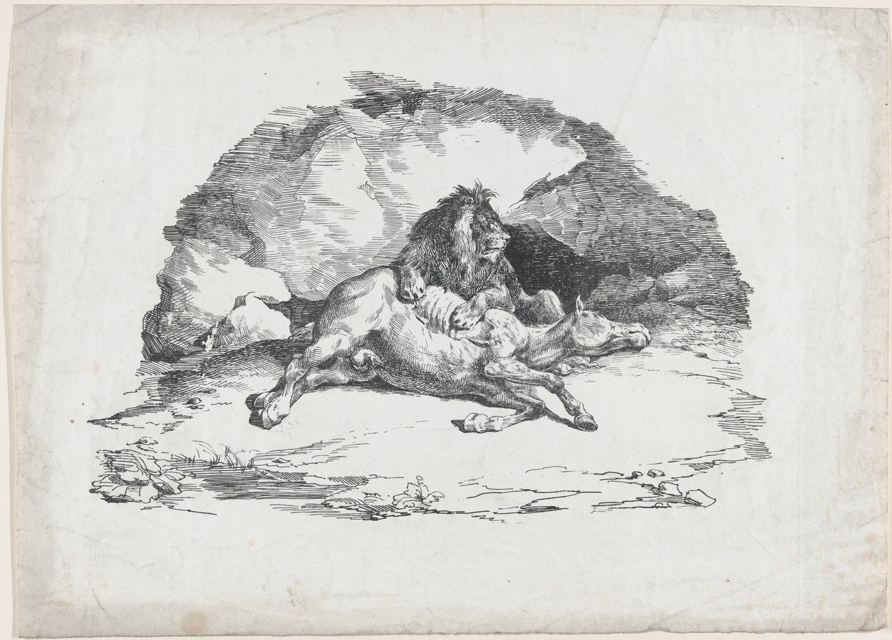 Løve som sluker en hest av Theodore Gericault