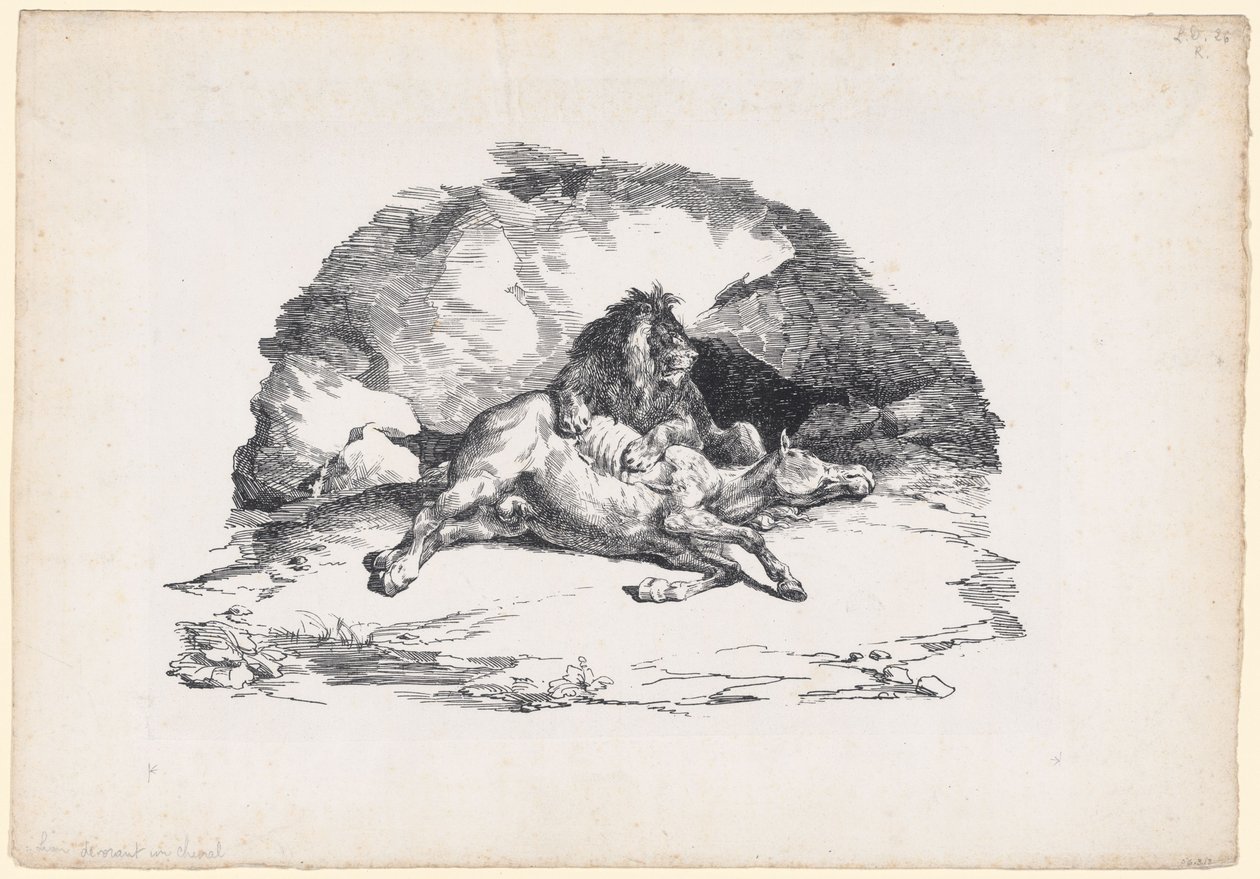Løve som sluker en hest (A Lion Devouring a Horse) av Theodore Gericault