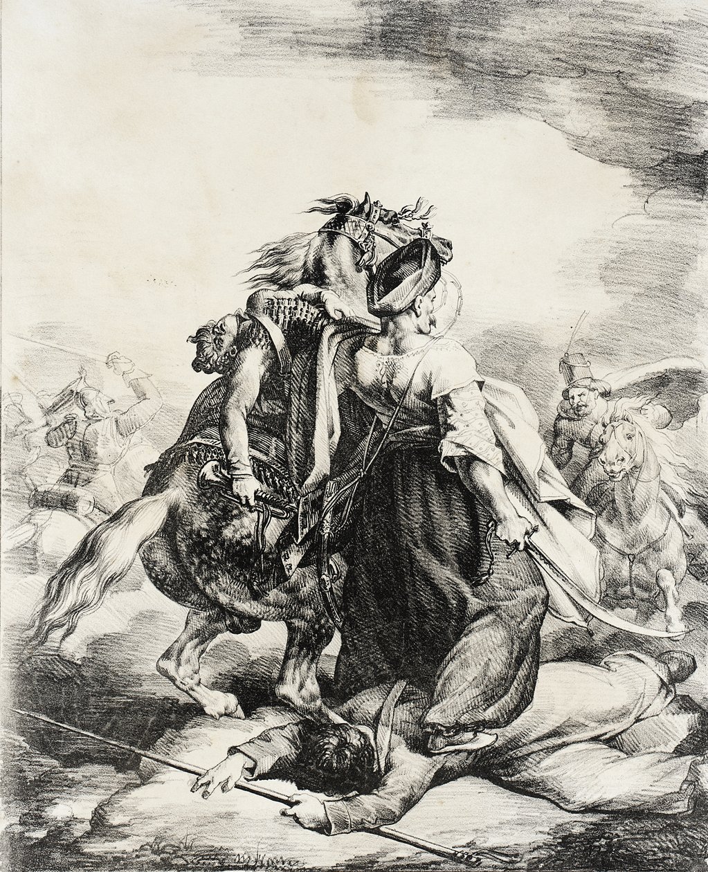 Mamelukker forsvarer en skadet trompetist av Theodore Gericault