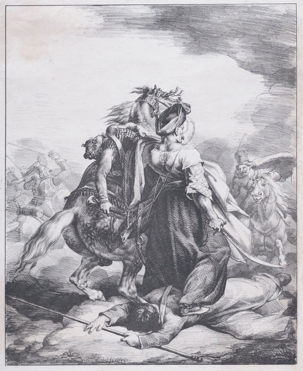 En mamlukk som beskytter en såret trompetist av Theodore Gericault