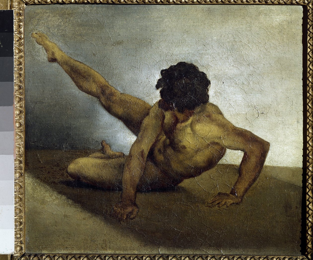 Naken mann spinner på bakken - olje på lerret av Theodore Gericault