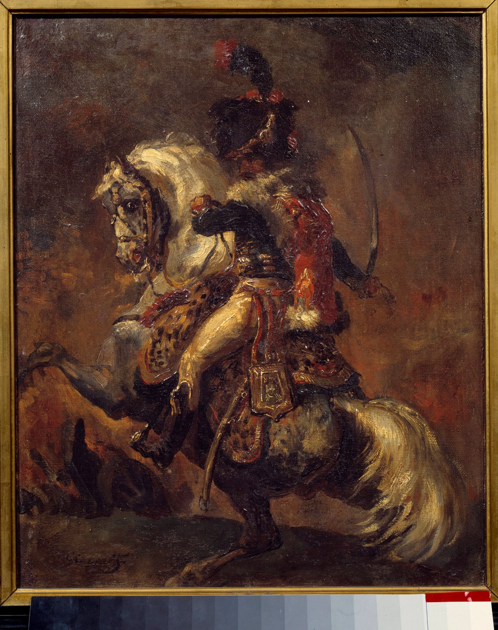 Offiser for Hunter on Horse av den keiserlige garde Charge-maleri av Theodore Gericault (1791-1824) 1800-tallets søn. 0,27x0,22 m bayonne, Musee Bonnat av Theodore Gericault