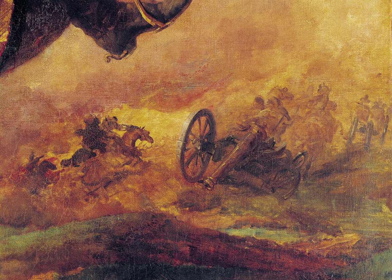 Offiser for husarene, detalj av en kanon til høyre, 1814 (detalj av 26088) av Theodore Gericault