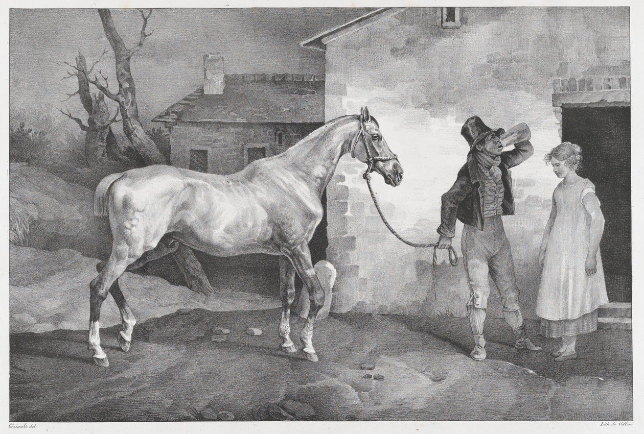 Gammel hest ved døren til et vertshus av Theodore Gericault