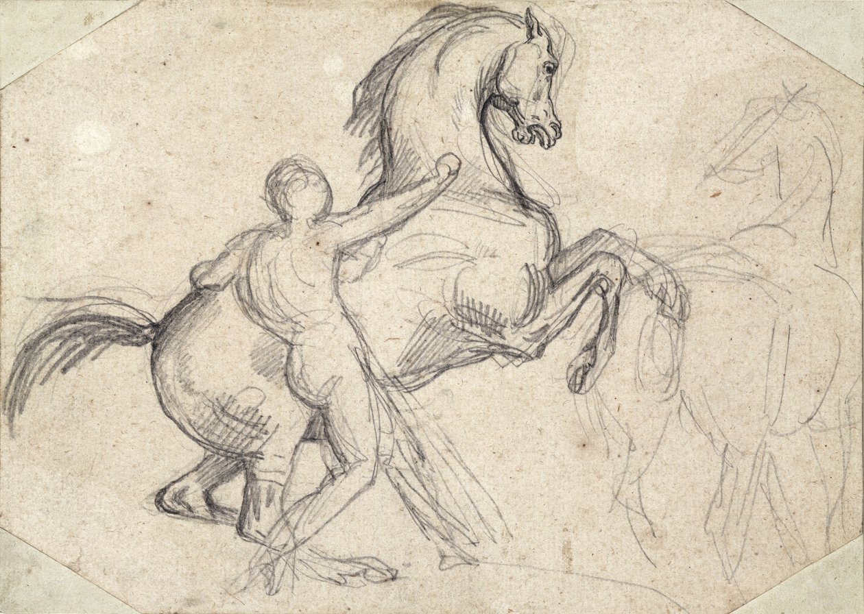 Oppdrettshingst holdt av en naken mann av Theodore Gericault