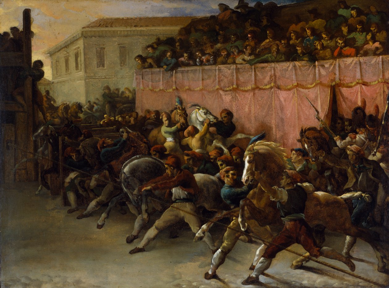 Hestløse løpshester i Roma av Theodore Gericault