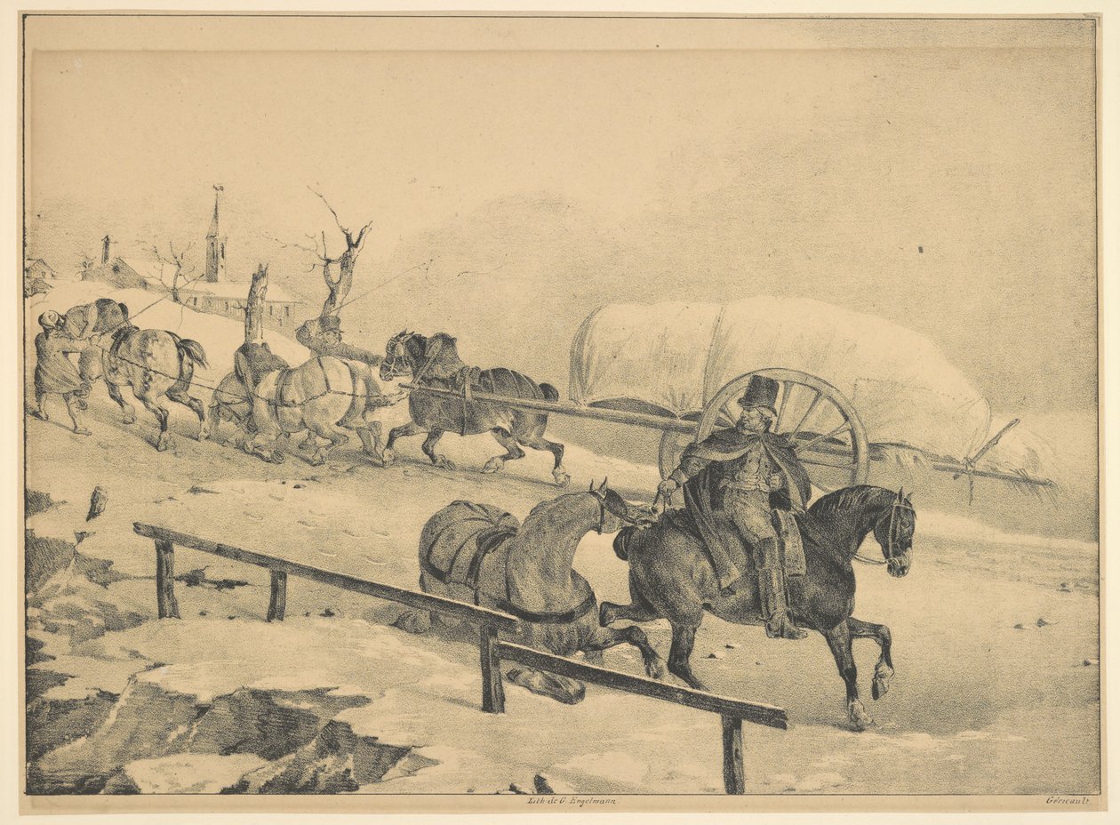 En vognfører som kjører opp en bakke (A Cart Driver and a Postilion on a Hillside) av Theodore Gericault