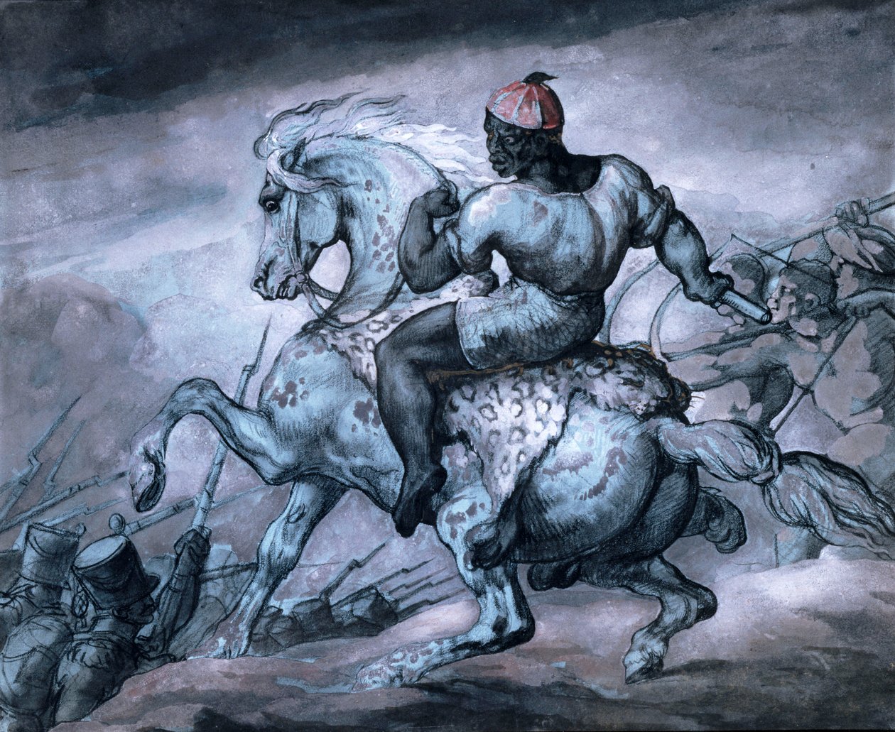 Scene fra Colonial War: A Black on a Rearing Horse av Theodore Gericault