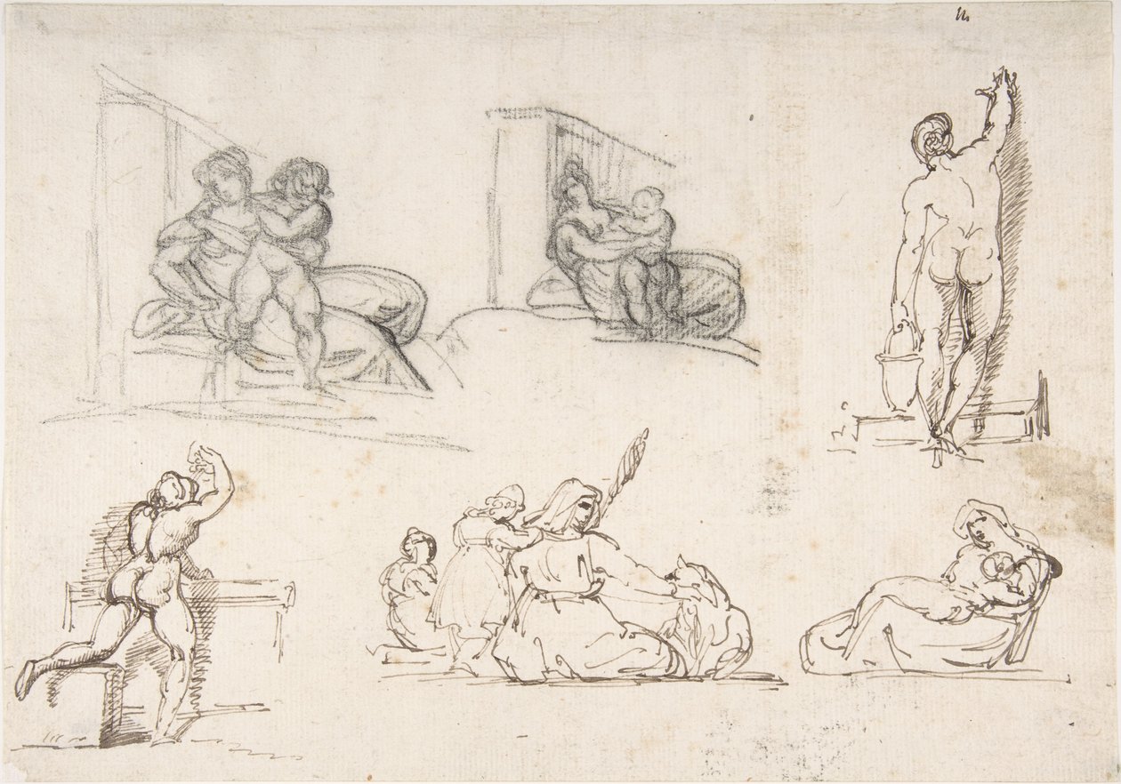 Studier i sekssifret størrelse, deriblant fire til «Den fattige italienske familien» av Theodore Gericault