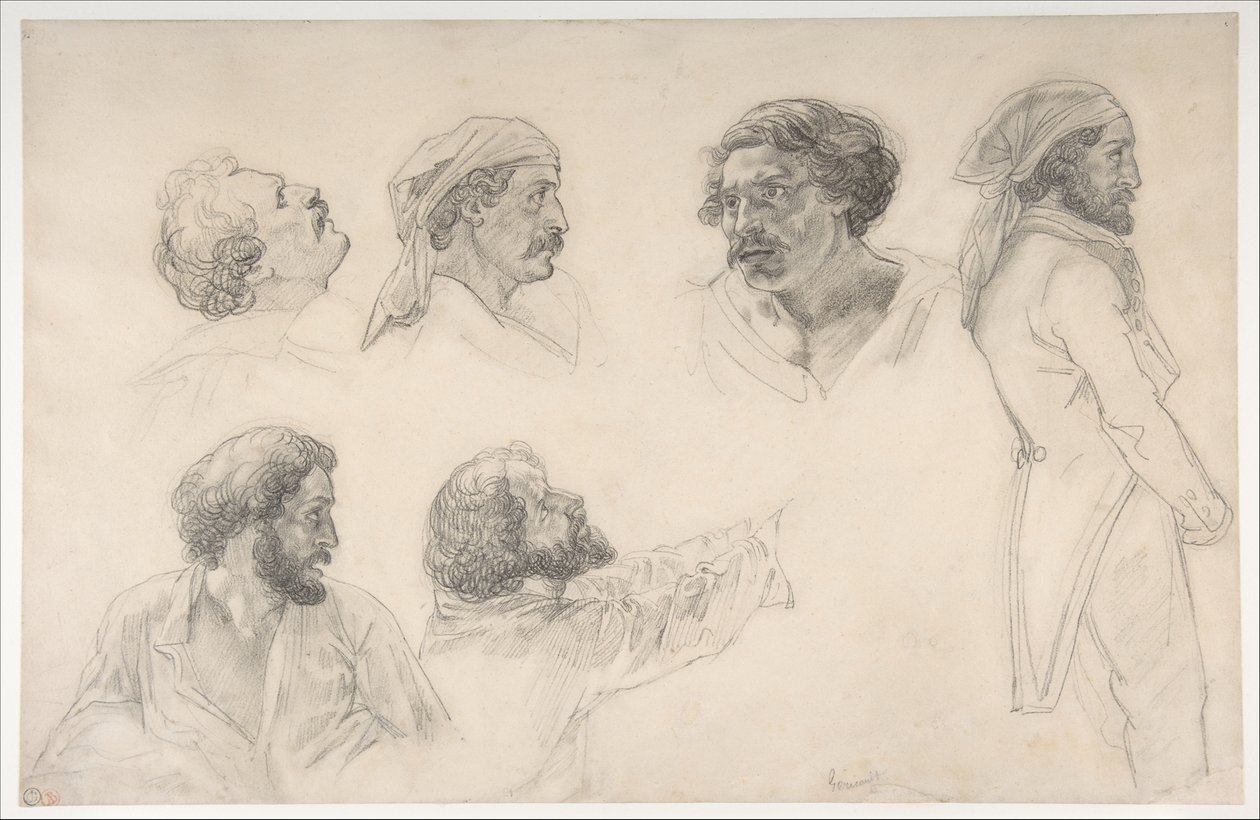 Seks studier til «Medusa-flåten» av Corréard og Savigny av Theodore Gericault